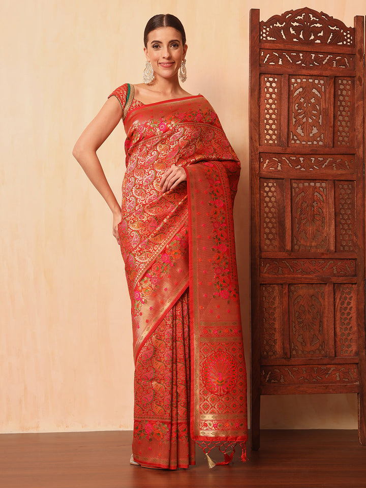 Red Khinkhwab Banarasi Brocade Handwoven Traditional Saree