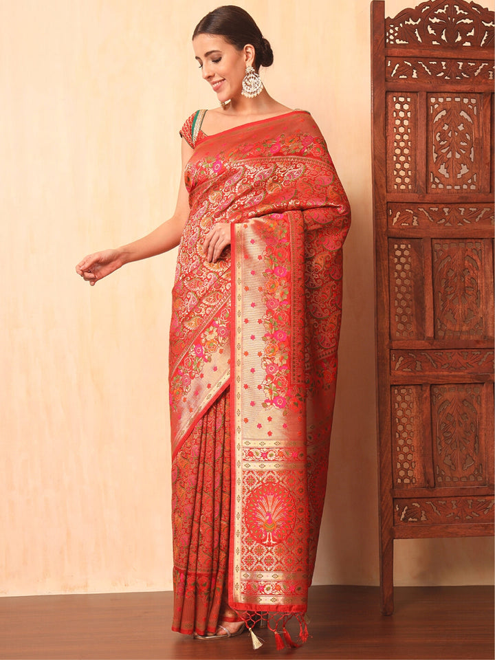 Red Khinkhwab Banarasi Brocade Handwoven Traditional Saree