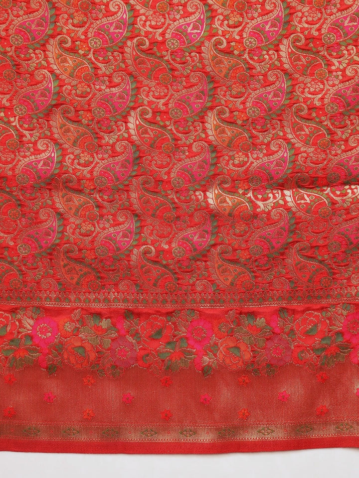 Red Khinkhwab Banarasi Brocade Handwoven Traditional Saree