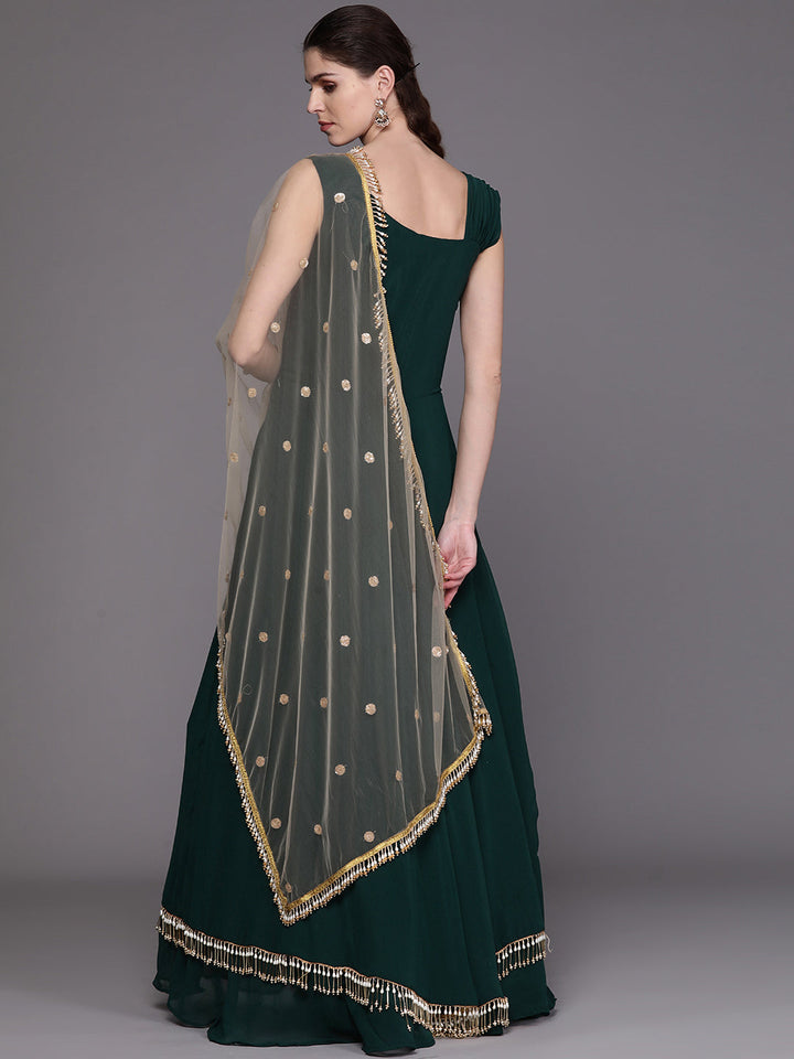 Layered Gown with Tassels and Gold Embellished Dupatta
