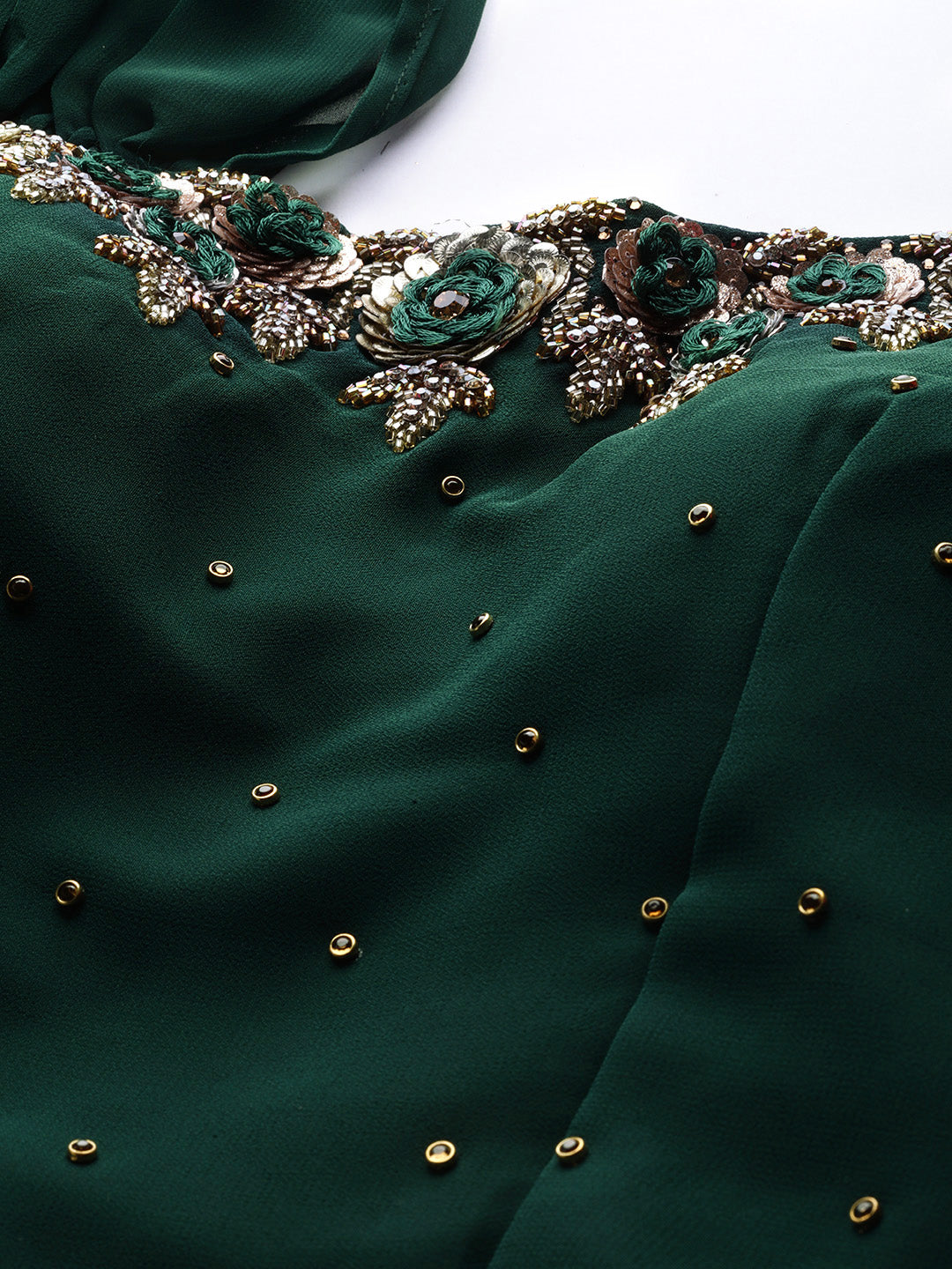 Layered Gown with Tassels and Gold Embellished Dupatta
