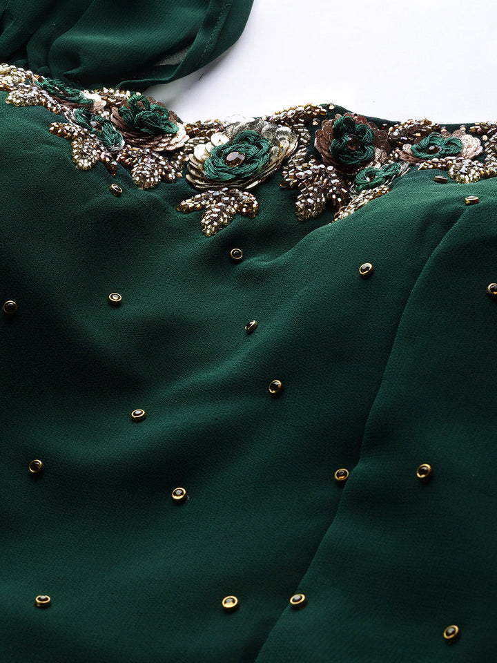 Layered Gown with Tassels and Gold Embellished Dupatta