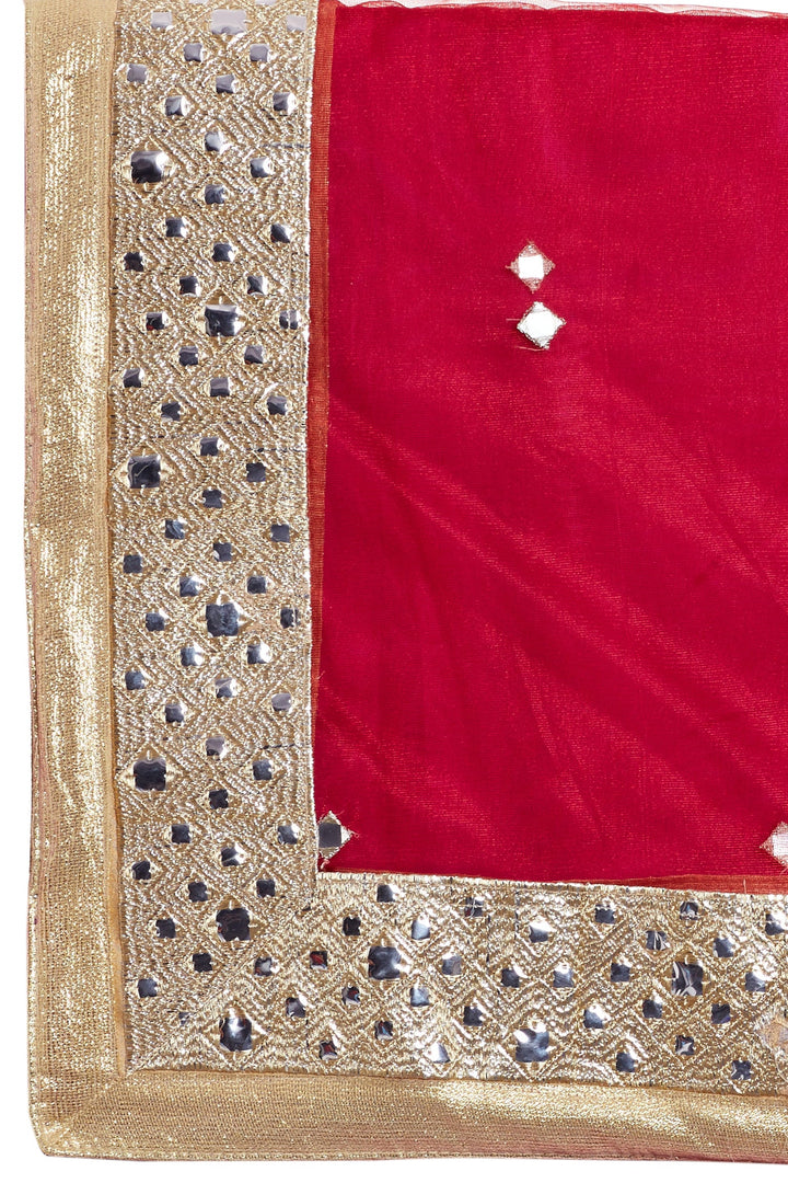 Blue & Red Embroidered Net Half & Half Party Wear Saree