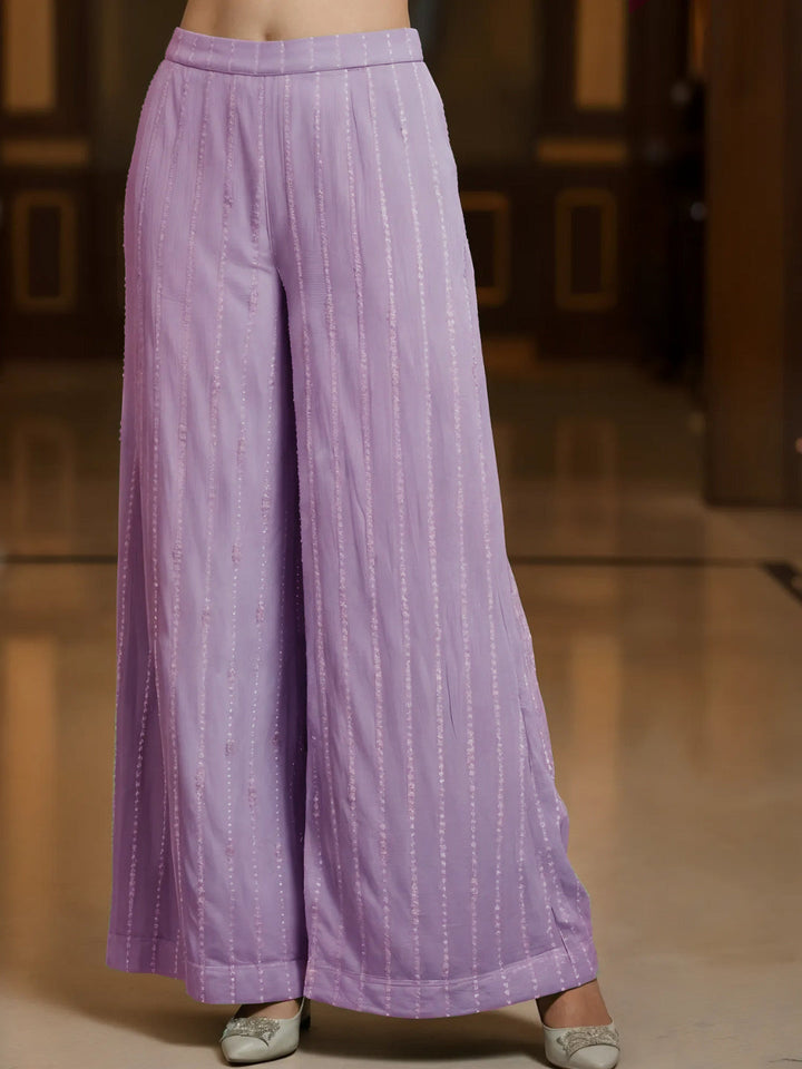 Sequin & Cut-dana Embroidered Georgette Kurta Set with Tasseled Hemline & Palazzo