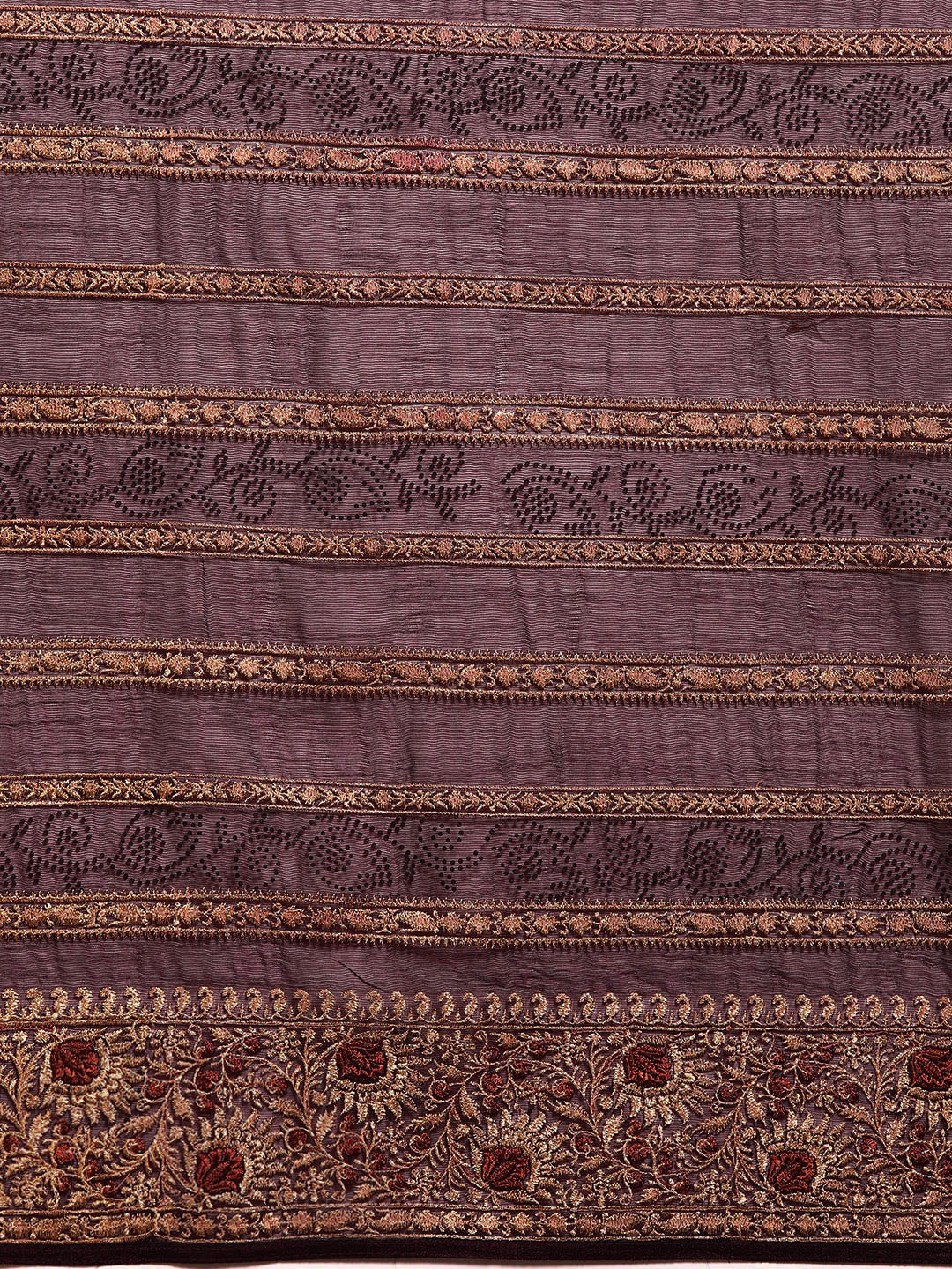 Burgundy Gold Aari Thread Embroidery & Swarovski Organza Saree