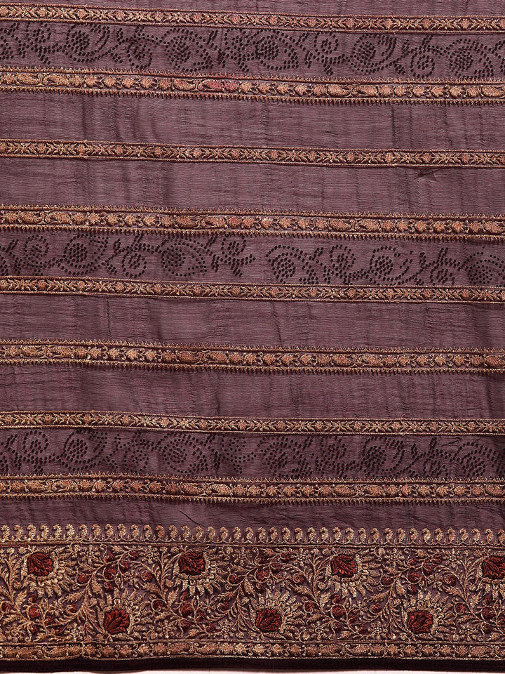 Burgundy Gold Aari Thread Embroidery & Swarovski Organza Saree