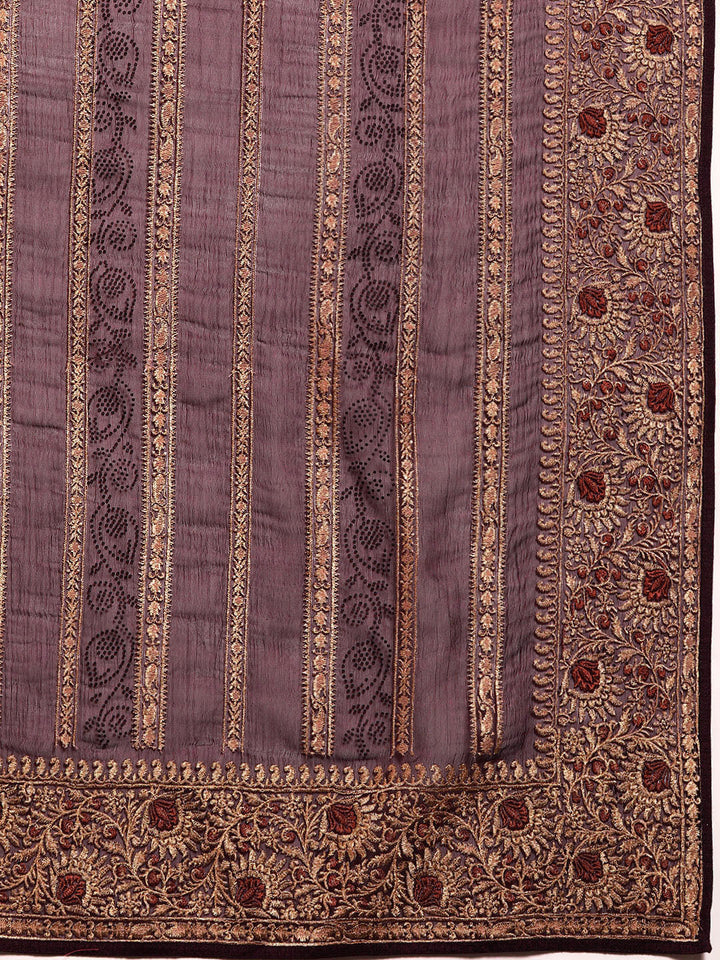 Burgundy Gold Aari Thread Embroidery & Swarovski Organza Saree