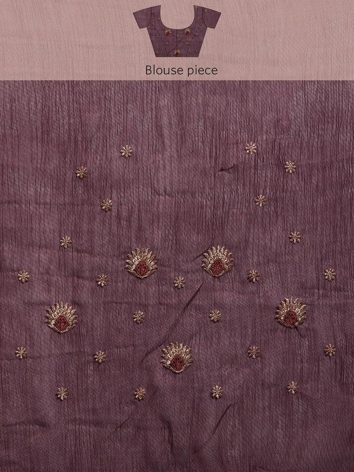Burgundy Gold Aari Thread Embroidery & Swarovski Organza Saree