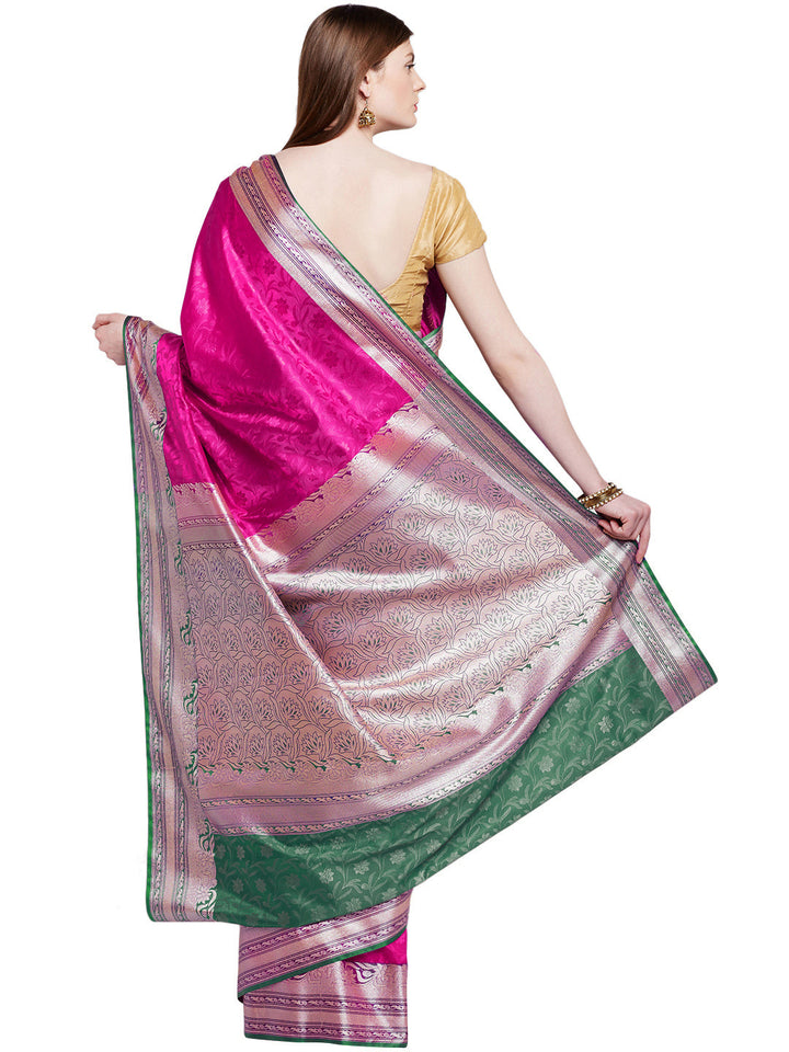 Pink & Green  Banarasi Art Silk Saree