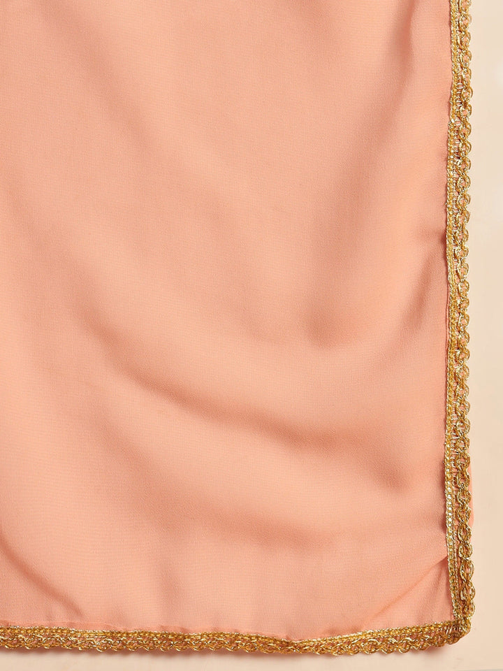 Chikankari Thread Embroidered High Slit Kurta set with Scalloped Sequinned Border & Belt
