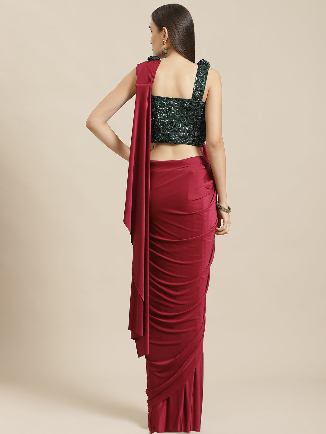 Ruffled Pre-Stitched Saree Gown with Festive Layering & Bling Sequence Embroidery Blouse
