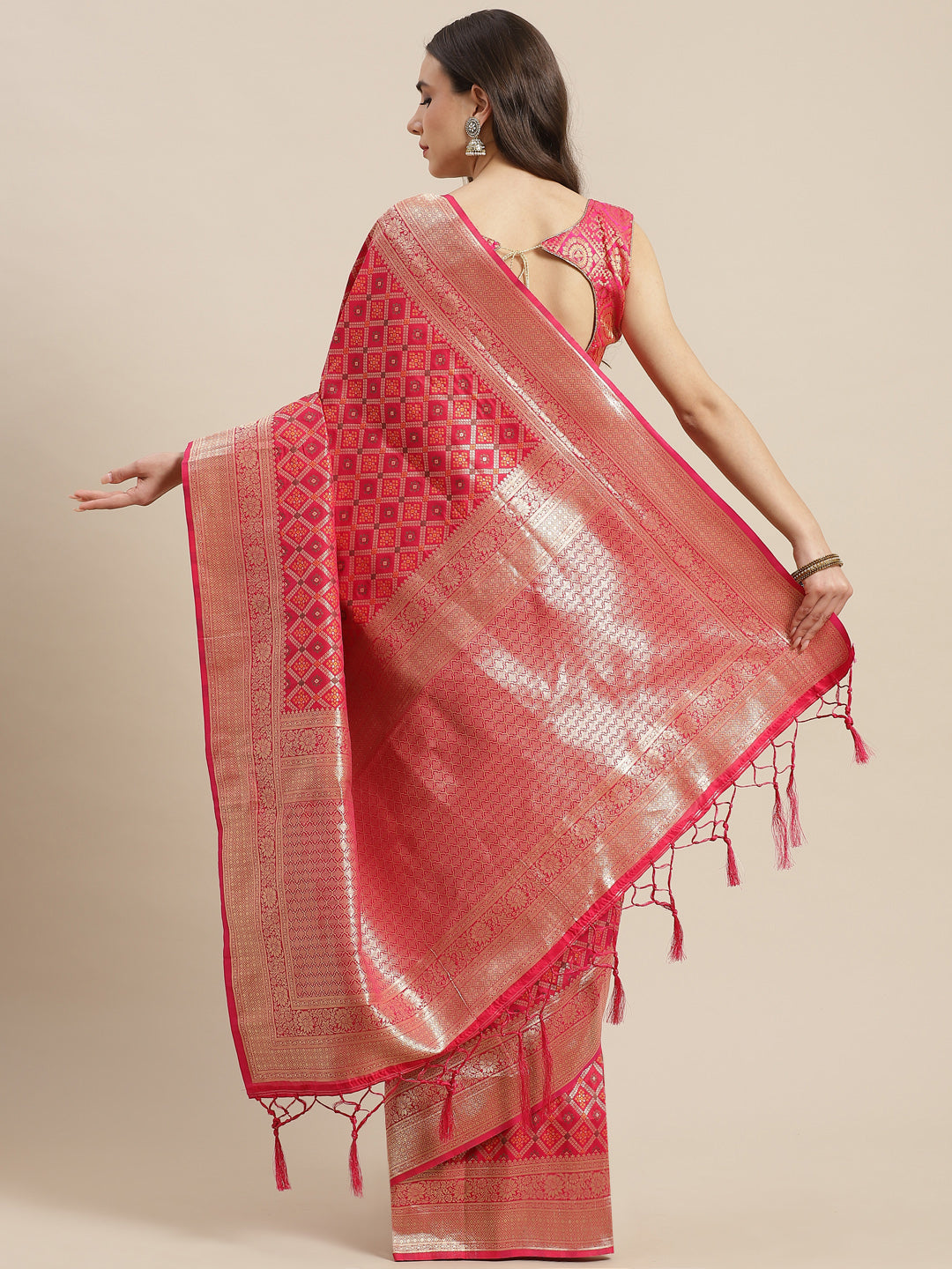 Magenta Silk Meenakari Banarasi Saree Embellished With Resham Weaving