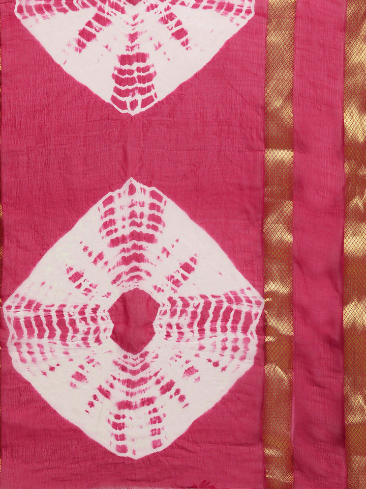Chiffon Crystal Embellished Bandhej Saree with Zari Peacock Motifs