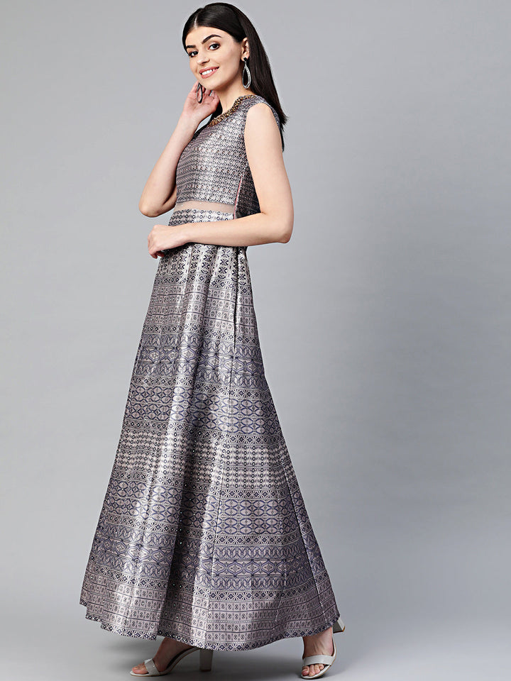 Contemporary Cocktail Gown with Kundan Embroidery