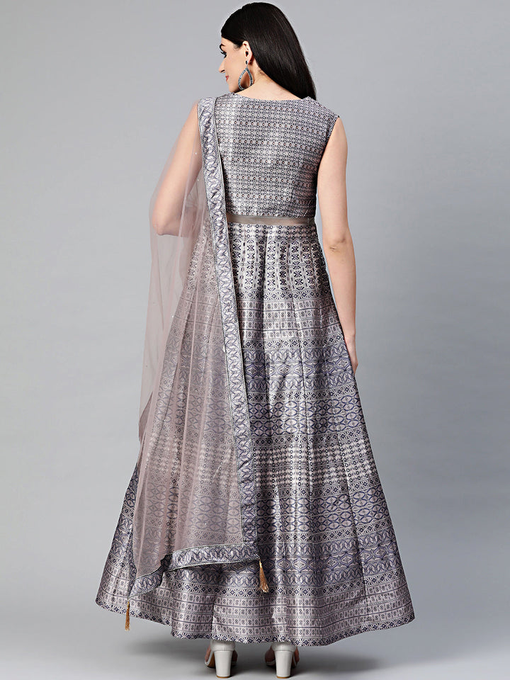 Contemporary Cocktail Gown with Kundan Embroidery