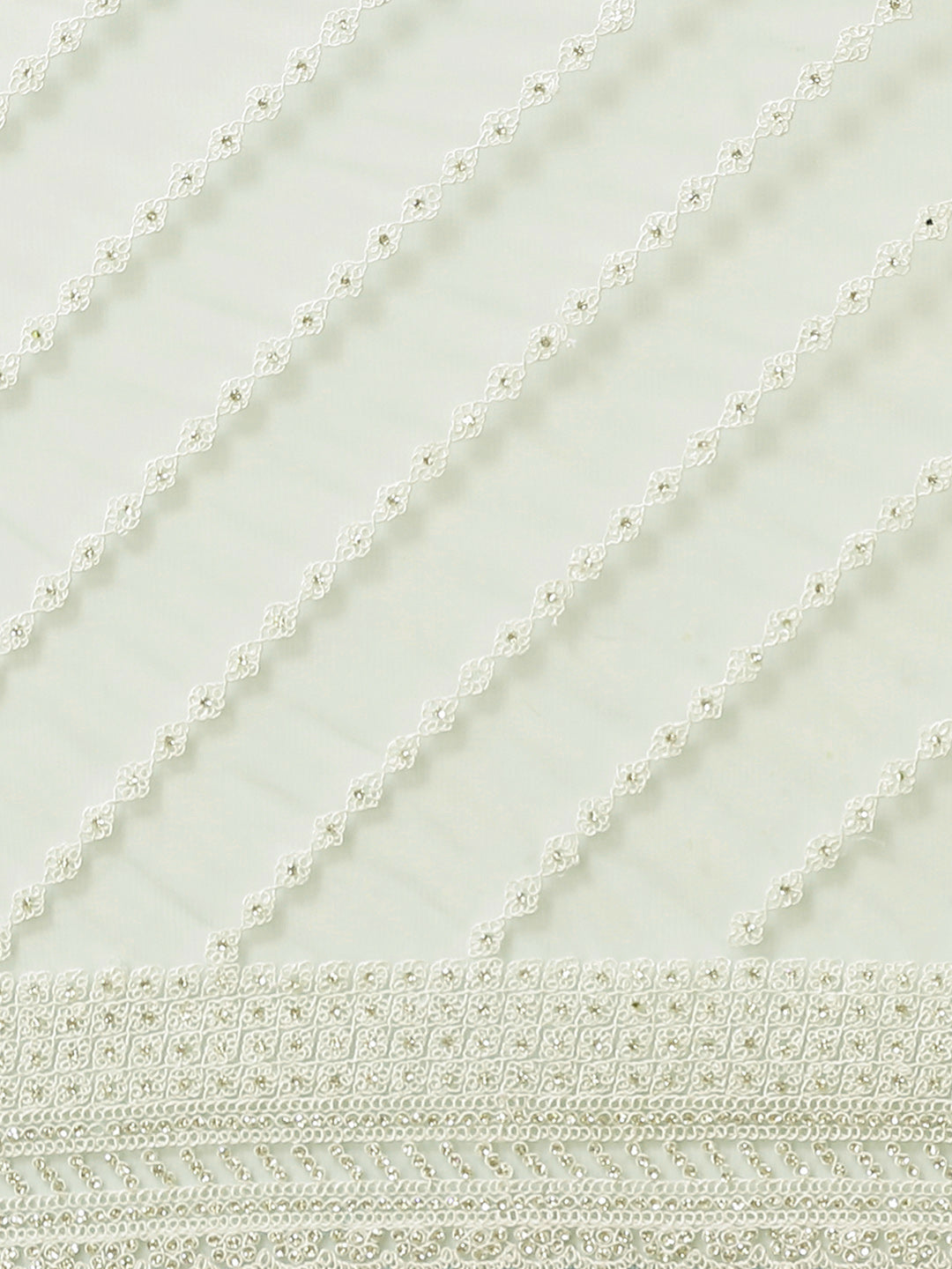Net Scalloped Cocktail Saree with Resham White Embroidery and Crystal embellishments