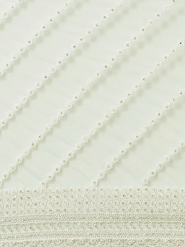 Net Scalloped Cocktail Saree with Resham White Embroidery and Crystal embellishments