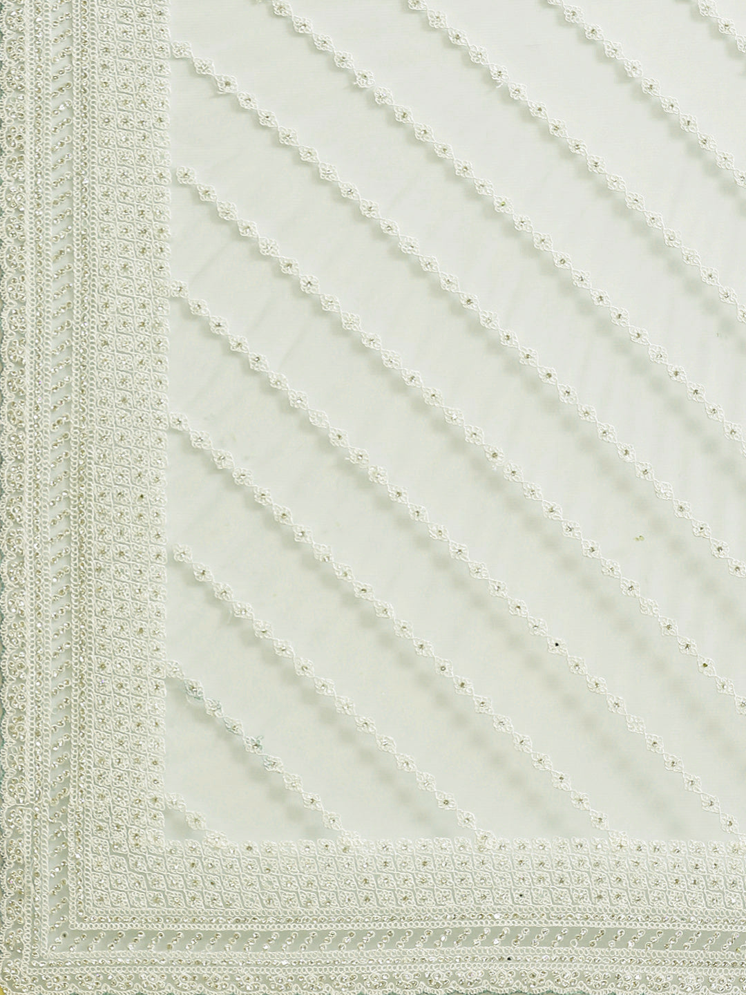 Net Scalloped Cocktail Saree with Resham White Embroidery and Crystal embellishments