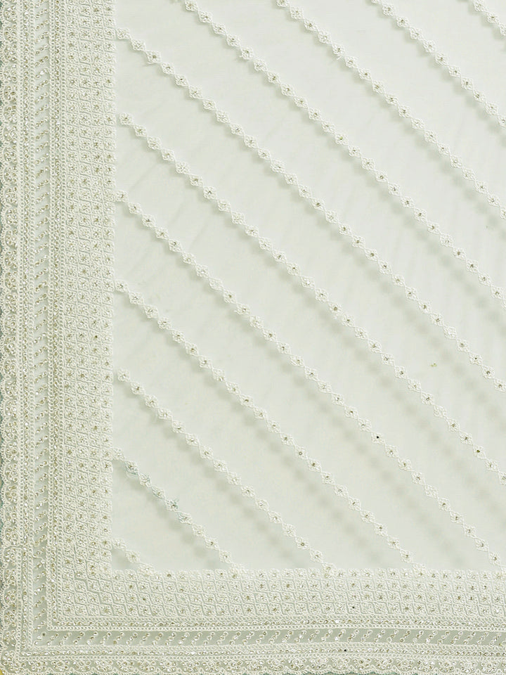 Net Scalloped Cocktail Saree with Resham White Embroidery and Crystal embellishments