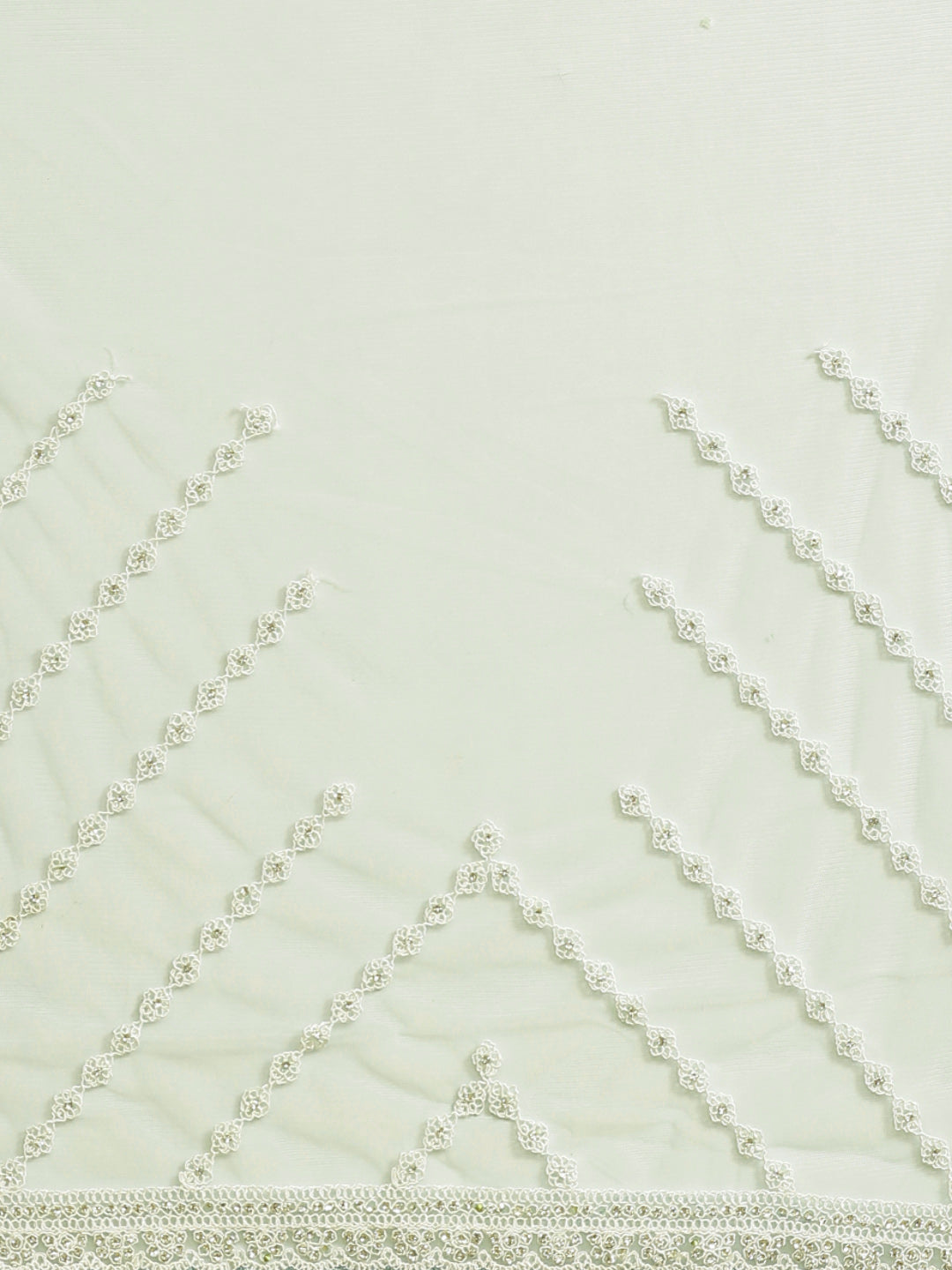 Net Scalloped Cocktail Saree with Resham White Embroidery and Crystal embellishments