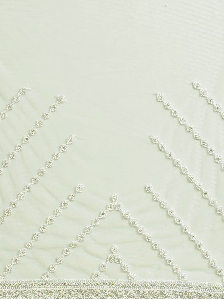 Net Scalloped Cocktail Saree with Resham White Embroidery and Crystal embellishments