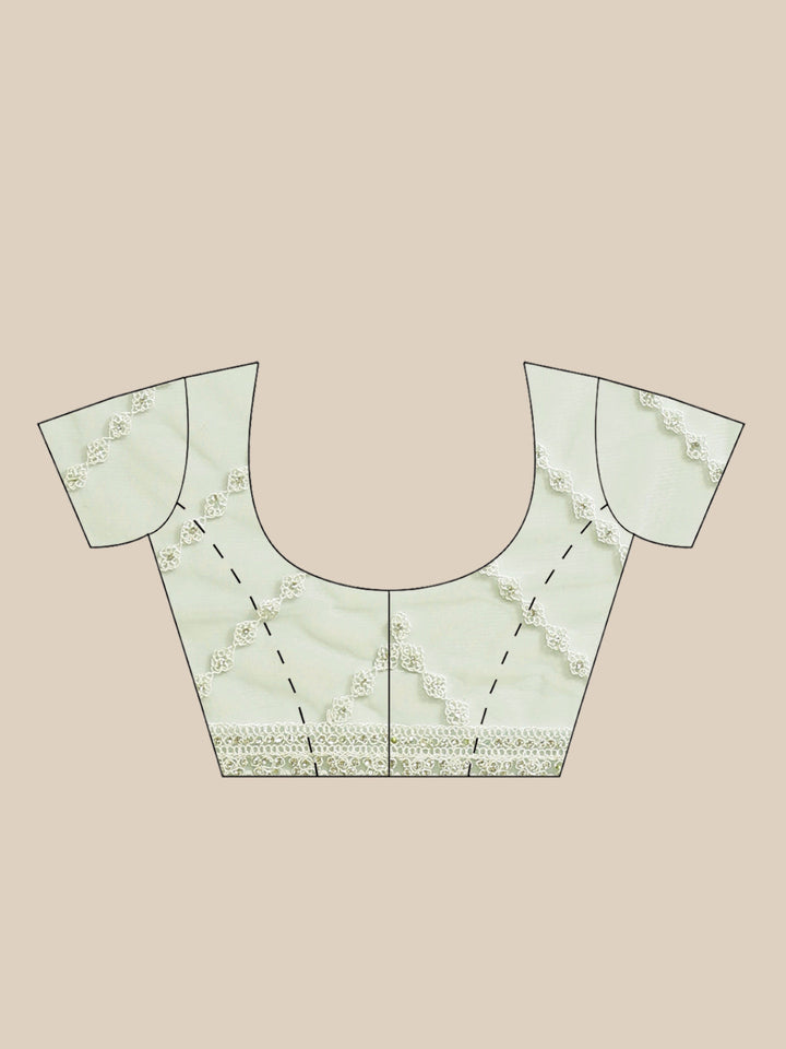 Net Scalloped Cocktail Saree with Resham White Embroidery and Crystal embellishments