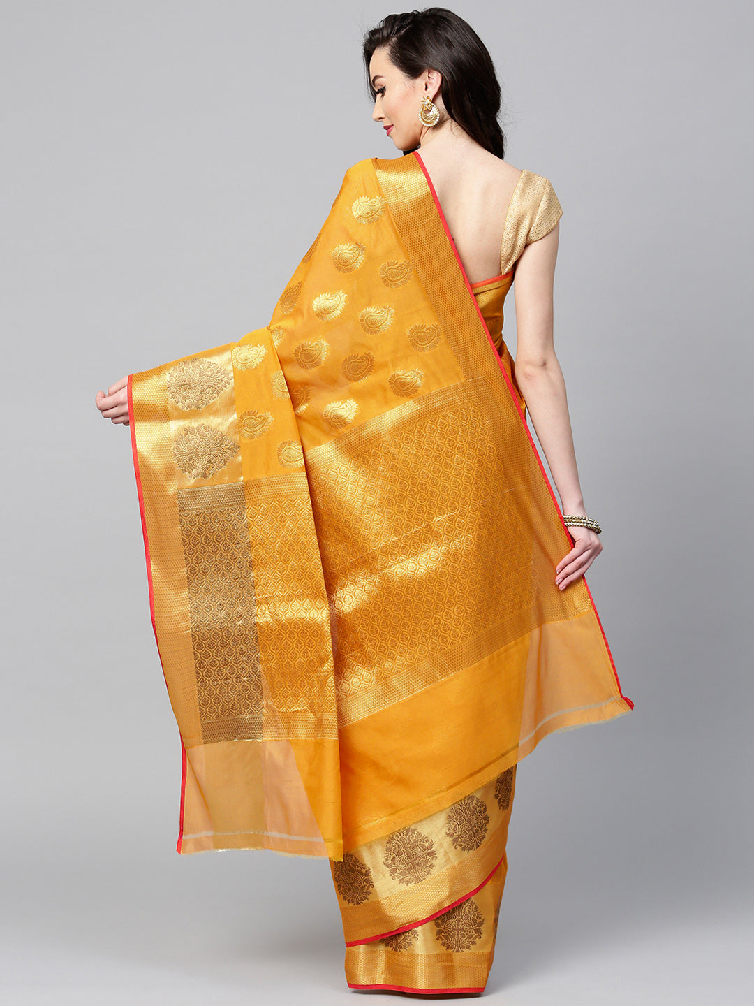 Chanderi Silk Banarasi Saree with Handloom Zari Ethnic Motifs