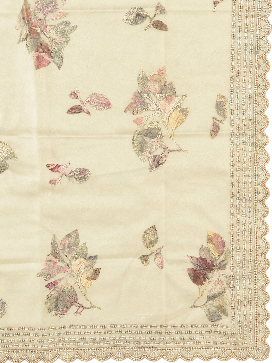 Cream Floral Printed Organza Saree with Sequin Embroidered Border