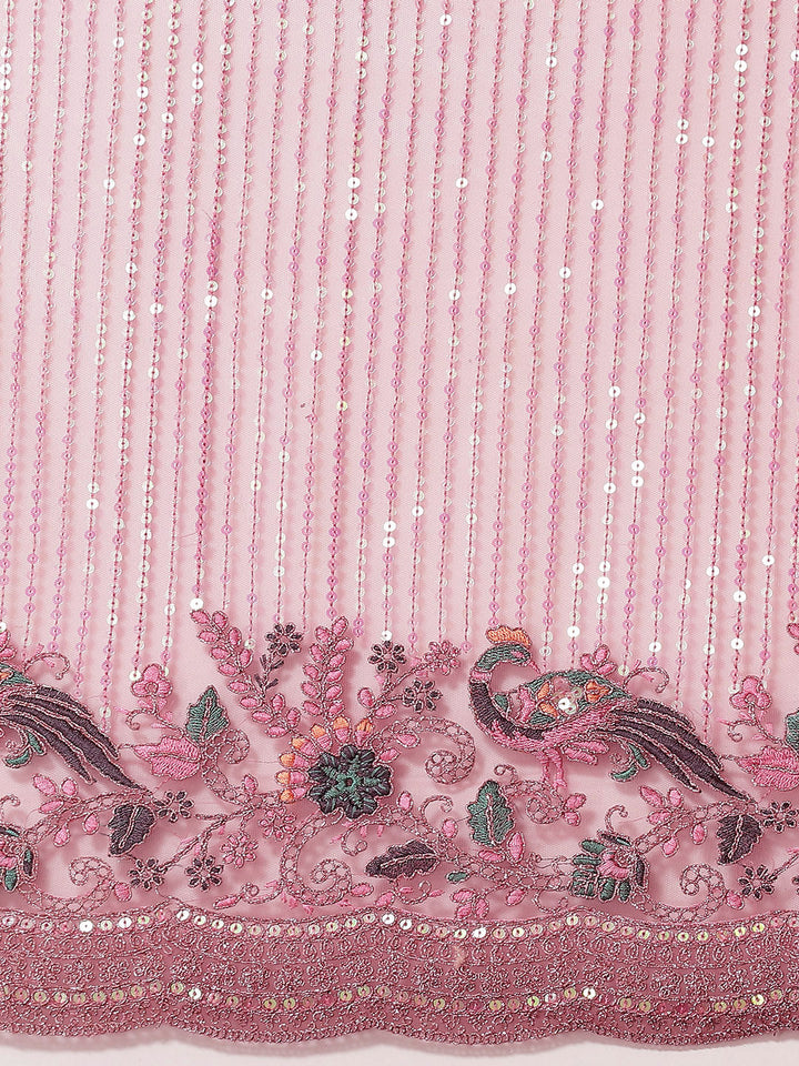 Pastel Pink Sequin Embellished Resham Embroidered Festive Saree