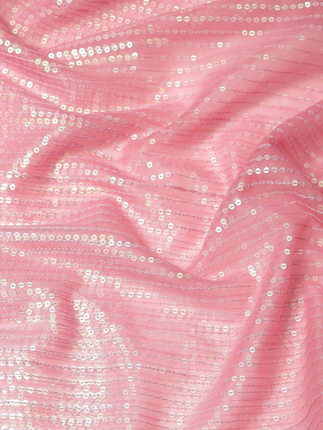 Pastel Pink Sequin Embellished Resham Embroidered Festive Saree