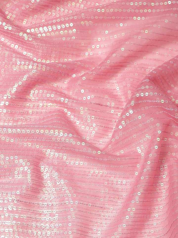 Pastel Pink Sequin Embellished Resham Embroidered Festive Saree