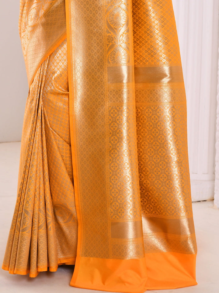 Yellow & Gold Toned Ethnic Motifs Zari Silk Blend Banarasi Saree