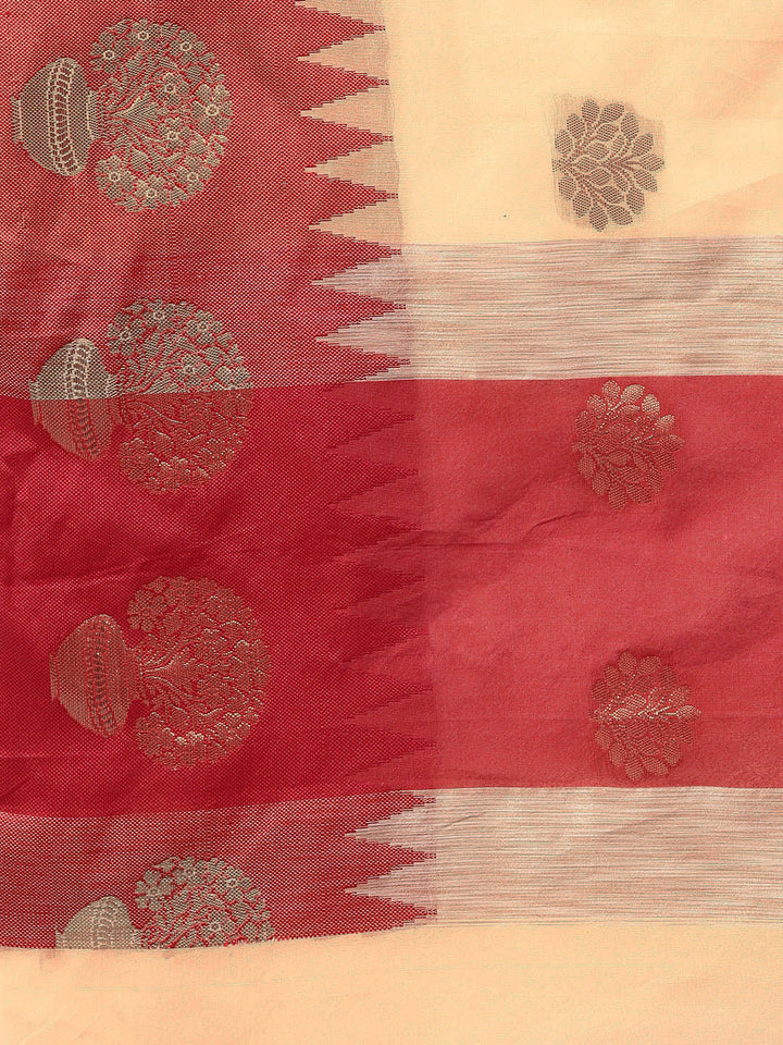 Chanderi Banarasi saree with Contrast Border and Floral Motifs