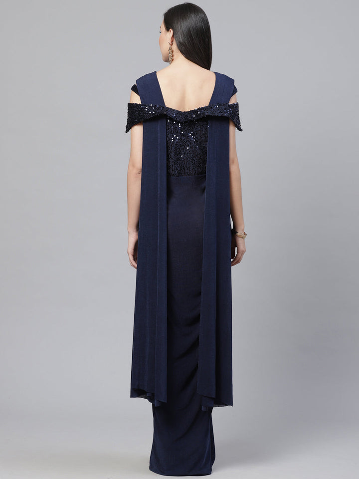 Ruffled Pre-stitched Saree gown with Festive Cowl style Layering and Sequence Bling