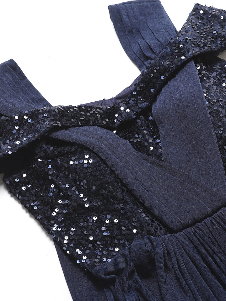 Ruffled Pre-stitched Saree gown with Festive Cowl style Layering and Sequence Bling