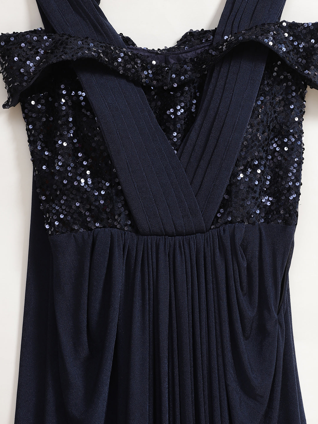Ruffled Pre-stitched Saree gown with Festive Cowl style Layering and Sequence Bling