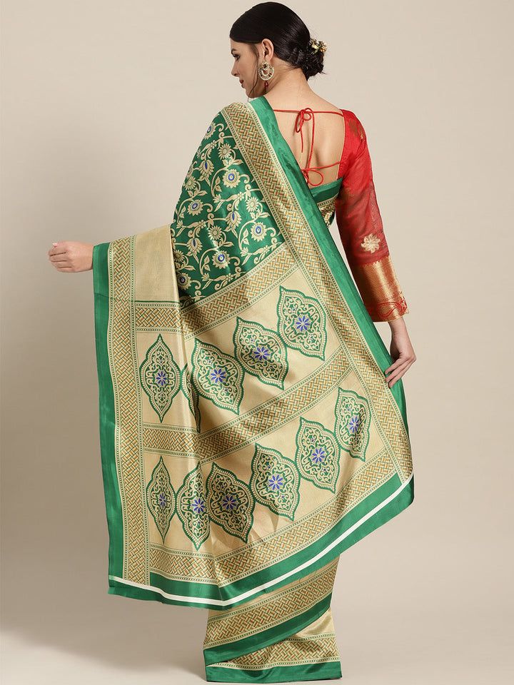 Patola Silk Printed Half-and-half saree with Zari Meenakari floral pattern