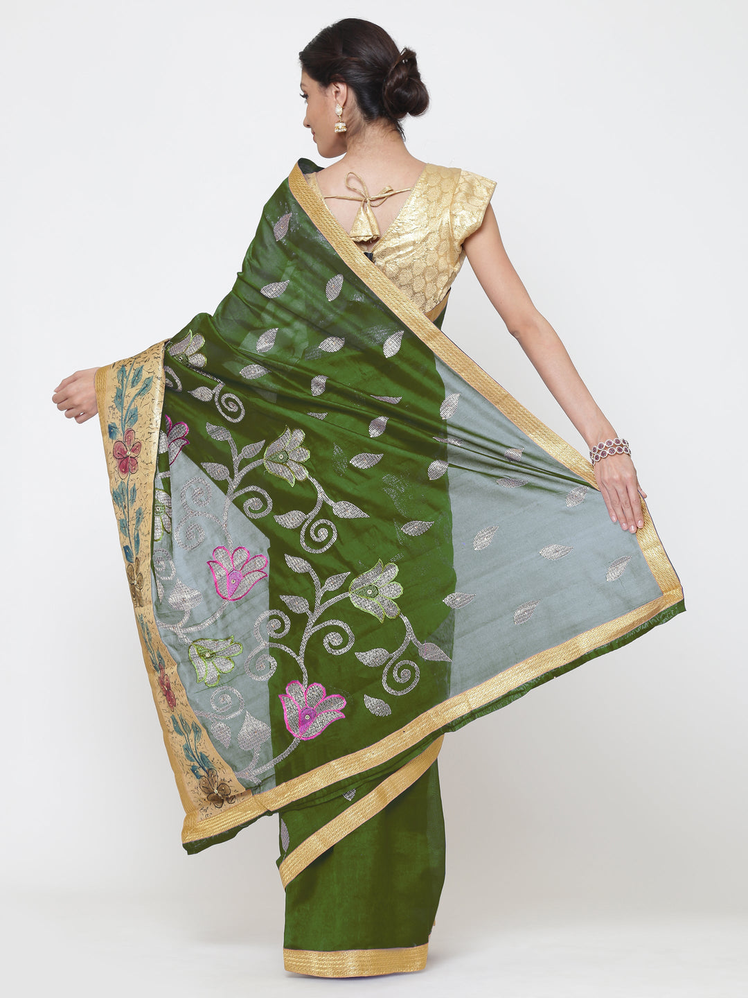 Chanderi Cotton Silk saree with Resham and Zari Embroidery