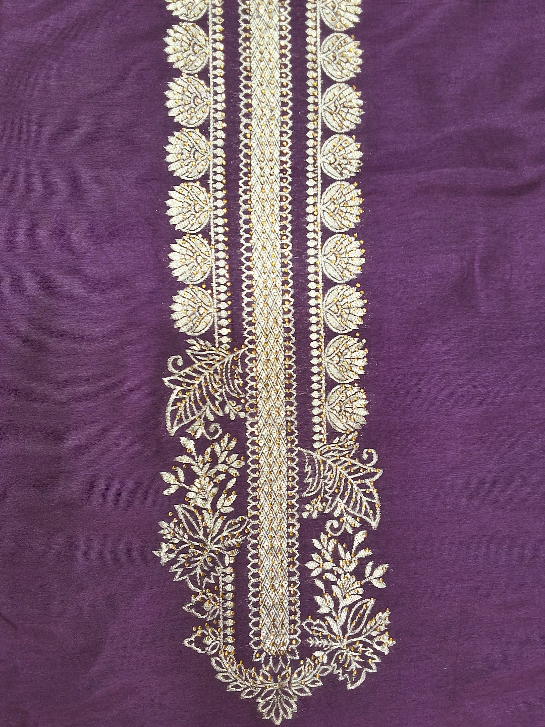 Purple Zari Embroidered Palace Motif Dress Material with Woven Dupatta