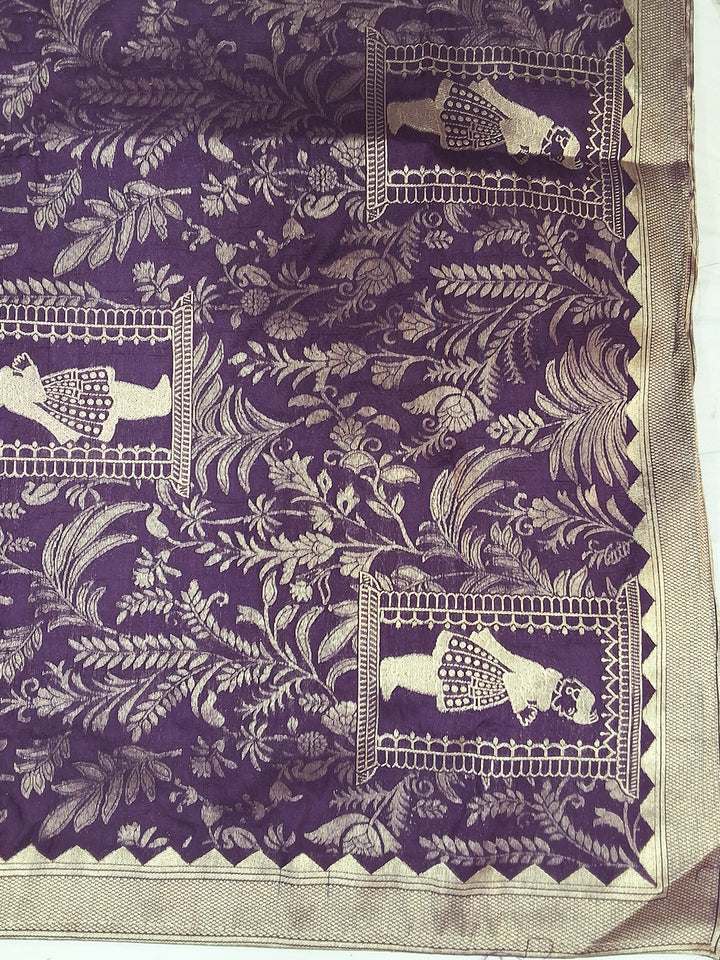 Purple Zari Embroidered Palace Motif Dress Material with Woven Dupatta