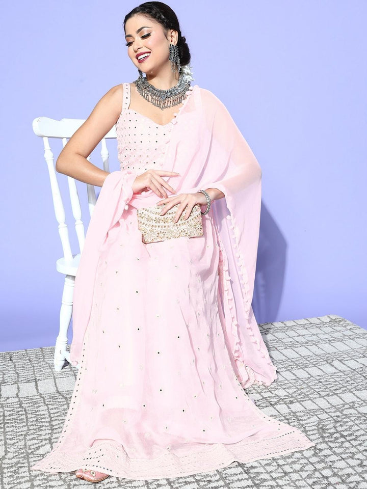 Pastel Baby Pink High Slit Nyraa Style Kurta Sharara Set