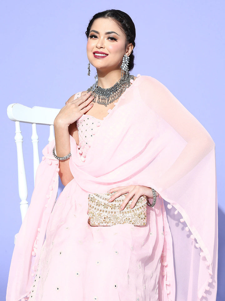 Pastel Baby Pink High Slit Nyraa Style Kurta Sharara Set