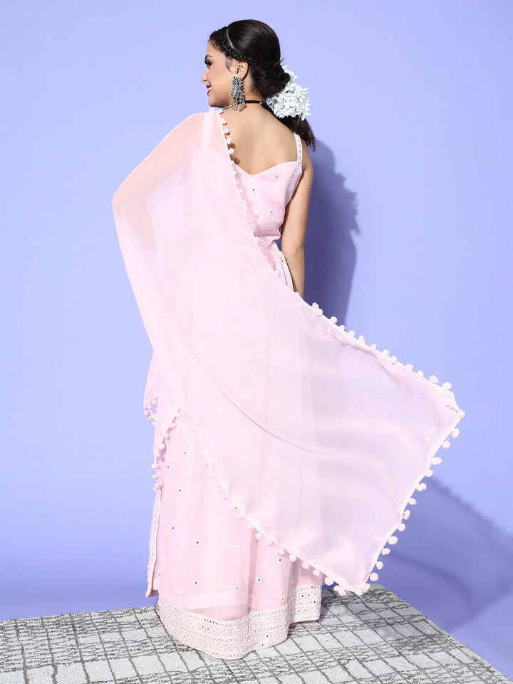 Pastel Baby Pink High Slit Nyraa Style Kurta Sharara Set