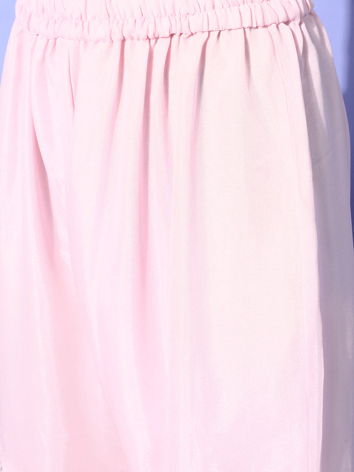 Pastel Baby Pink High Slit Nyraa Style Kurta Sharara Set