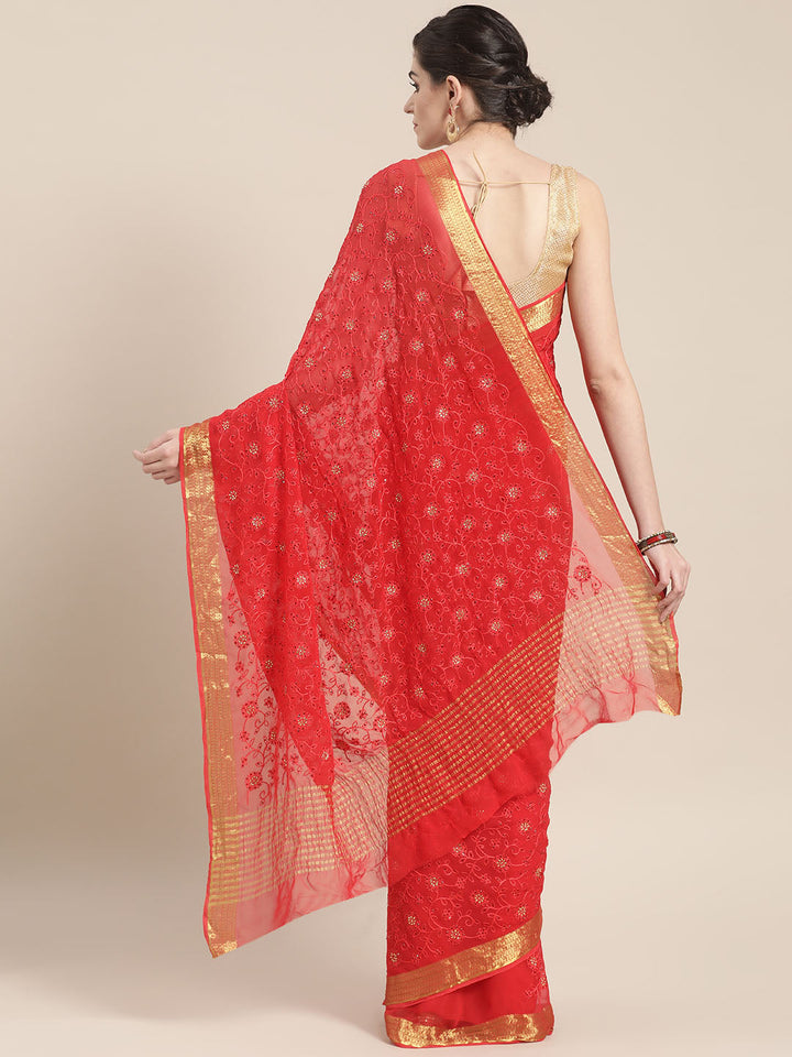 Chiffon Crystal Embellished Bandhej Saree
