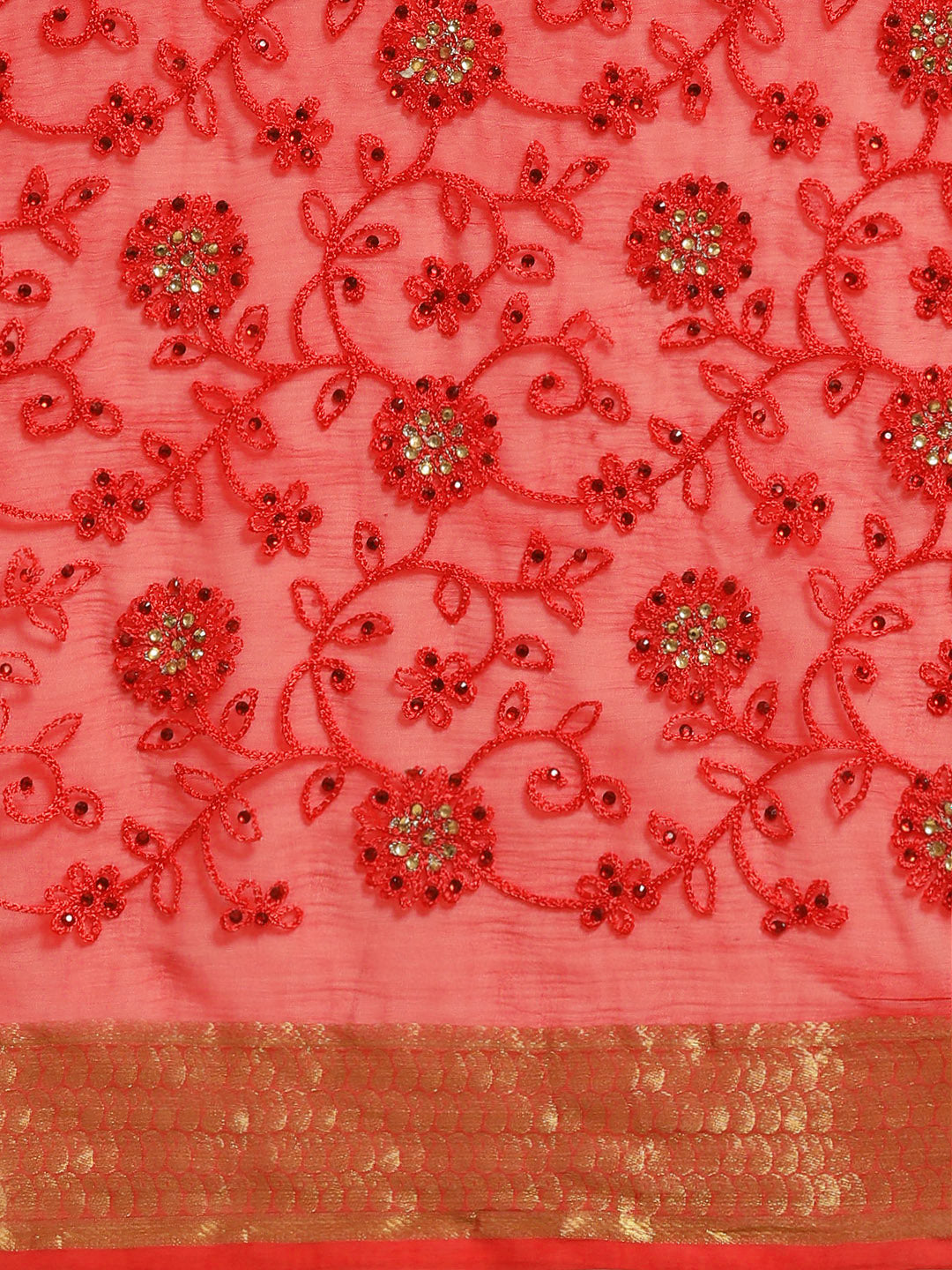 Chiffon Crystal Embellished Bandhej Saree