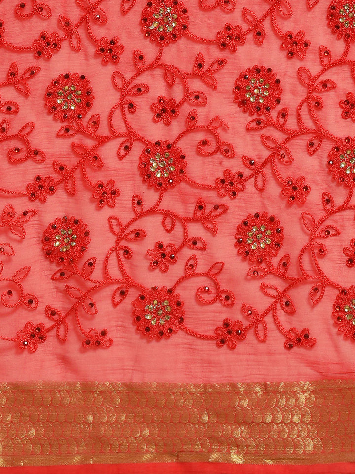 Chiffon Crystal Embellished Bandhej Saree