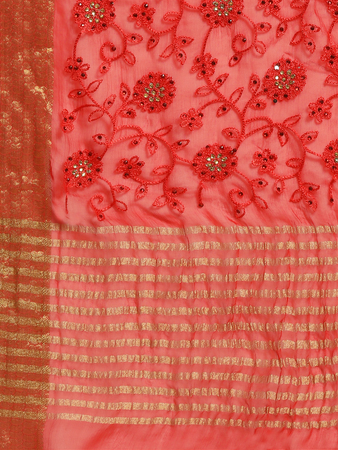 Chiffon Crystal Embellished Bandhej Saree
