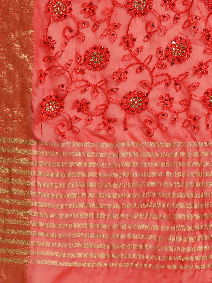 Chiffon Crystal Embellished Bandhej Saree