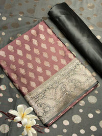 Banarasi Silk Colorblocked Dress Material with Paisley Zari Weaving & Jhalar Dupatta